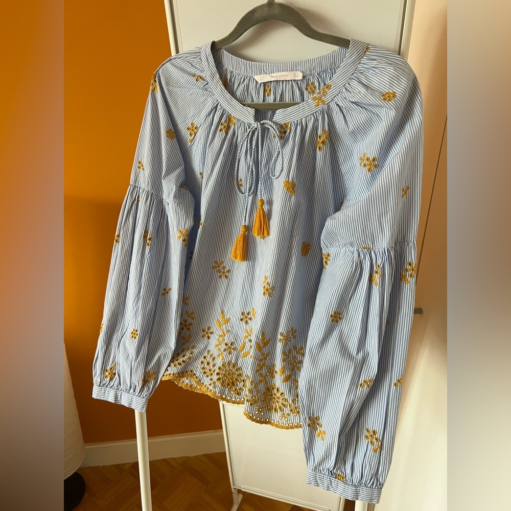 Zara Stripped Blue and Yellow Floral Women's Top
